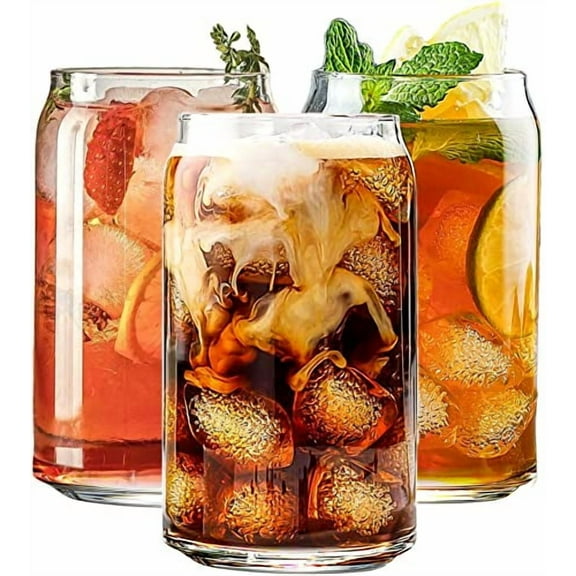 Le'raze Set of 6 Can Shaped Margarita Drinking Glasses - 16oz Clear Cups for Cocktails, Iced Coffee, Tea, Soda, Whiskey and Beer