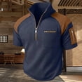 thumbnail image 2 of Men's Color Block Top 48%Polyester 38%Rayon 11%Cotton 3%Spandex Short Sleeve Zipper Stand Collar Casual Shirt Fashion Breathable Work Golf Travel | Zenithor,Navy S, 2 of 9