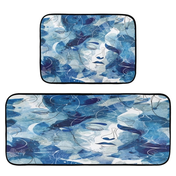 2-Piece Kitchen Rugs Set Non-Slip Mats Carpet Floor for Kitchen, Bathroom (19.7"x27.6" & 19.7"x47.2") Ethereal Dreamlike Elements