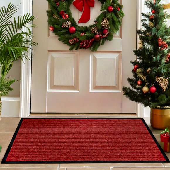 Felpudo Luxurux a rayas rojas navideñas, resistente, 60 x 40 cm