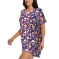 thumbnail image 2 of Uemuo rock Skull record Pattern Women's Short-Sleeved Pajama, Button-Front Loungewear, 2-Piece Summer Sleepwear, Elastic Drawstring Shorts-Large, 2 of 7