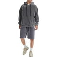 thumbnail image 2 of Kakii Men's Hoodie and Shorts Set, Matching Long Sleeve Pullover Hoodie & Elastic Waist Shorts, Casual Two-Piece Loungewear, 2 of 9