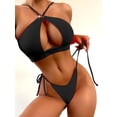 thumbnail image 4 of Traje de baño de mujer con abertura en color sólido, bikini sexy LZ207, 4 of 4