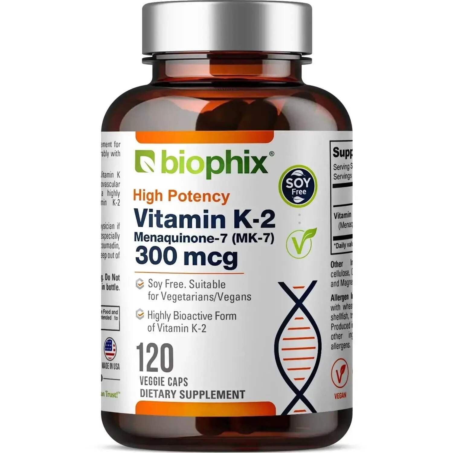 biophix Vitamin K2 MK-7-300 mcg 120 Vcaps - High-Potency Supports Strong Bones Immune Health