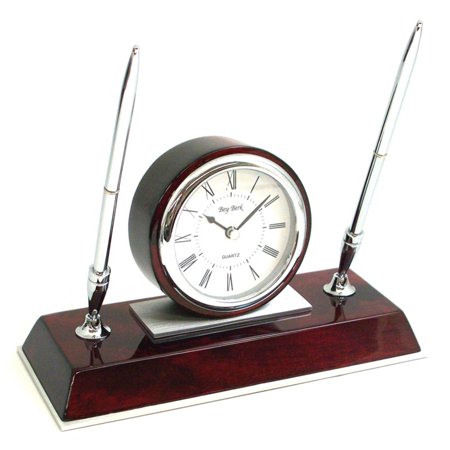 - Bey-Berk International Rosewood Desk Clock with Pen Set