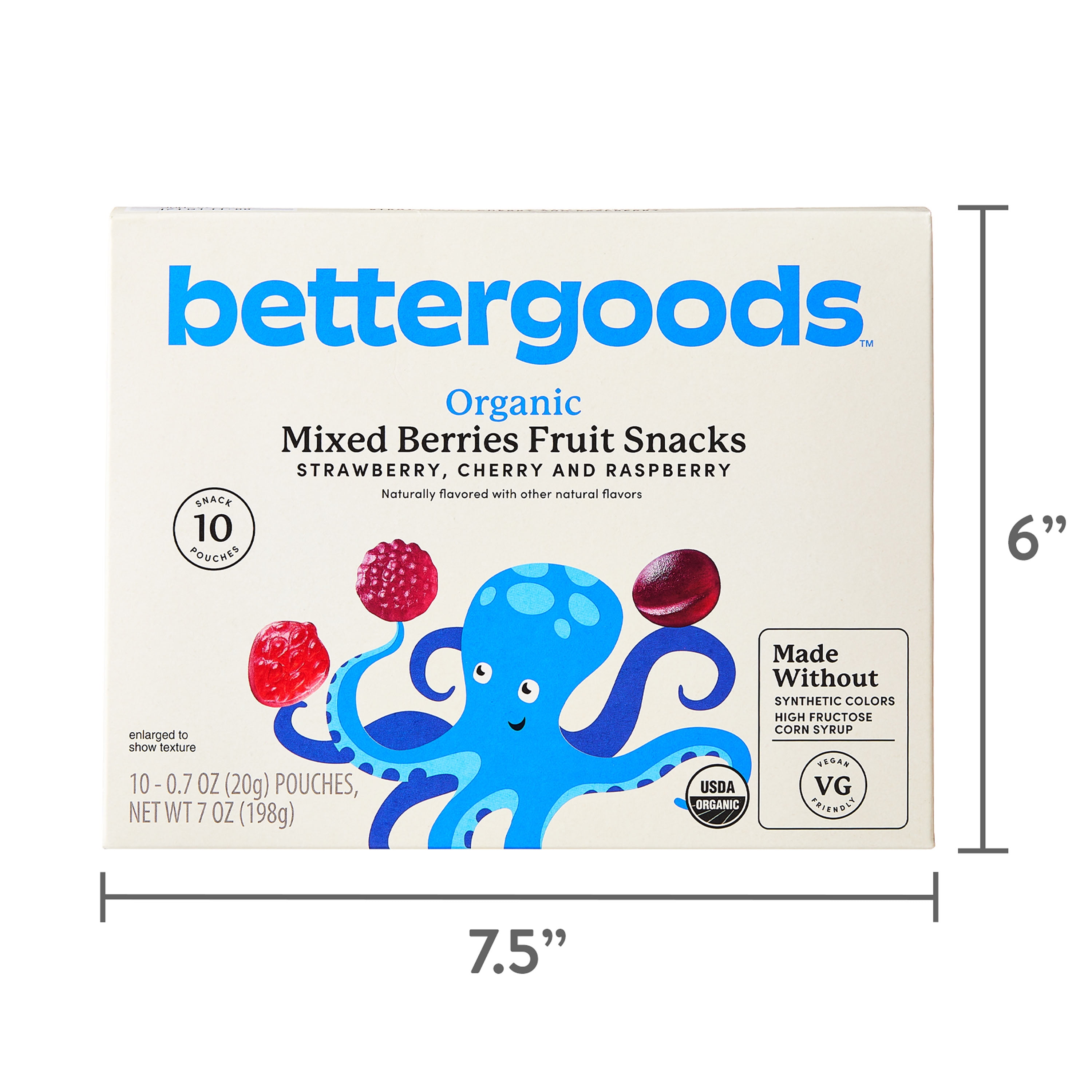 bettergoods Organic Mixed Berry Fruit Snacks, 0.7 oz, 10 Count