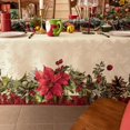 thumbnail image 7 of Christmas Rectangle Jacquard Tablecloth with Red Flower Bell, Polyester Poinsettia Vintage Floral Printed Table Cloth for Xmas Party Decoration/Holiday (60x102 Inch), 7 of 7