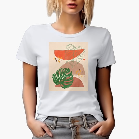 Aesthetic Minimalism Boho Tropical Leaves Art Merch Gift, White T-Shirt, Small