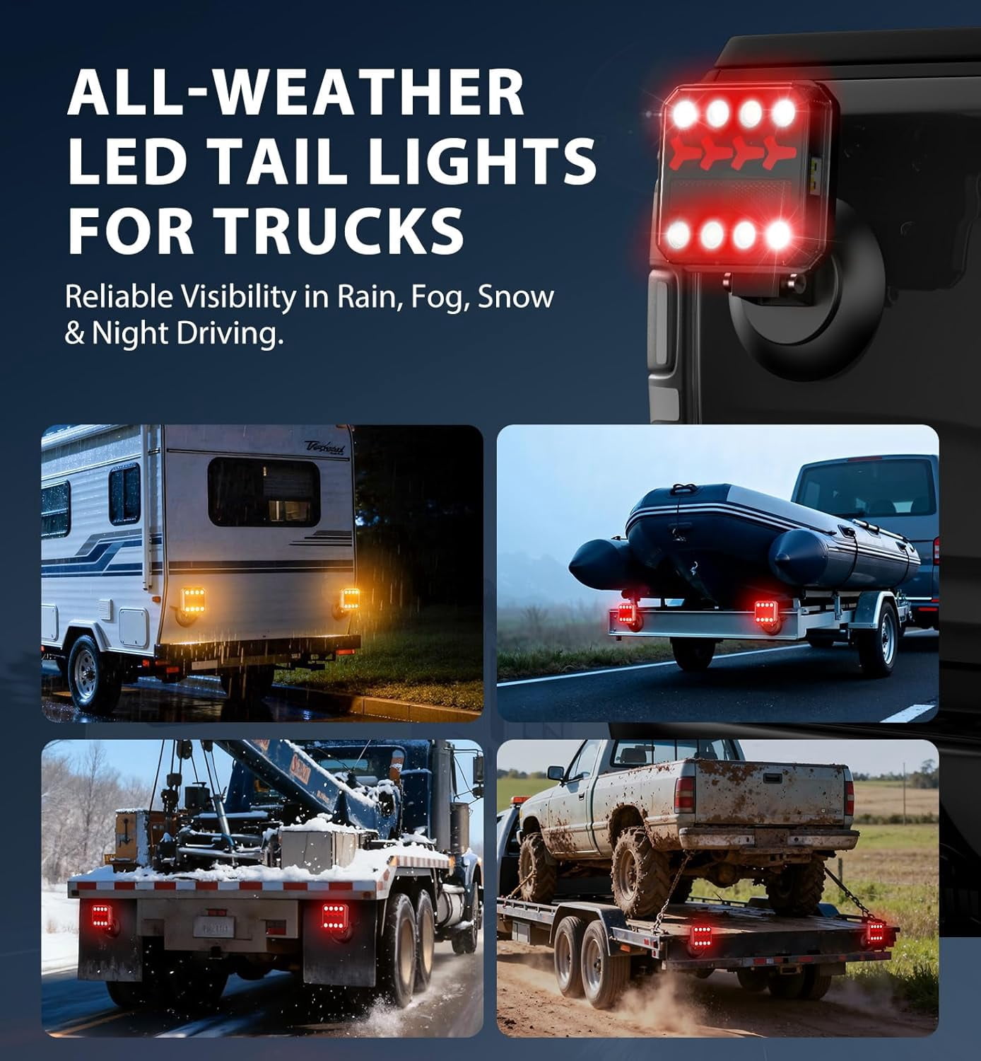 Wireless Magnetic LED Trailer Light Kit, IP67 Waterproof, 100FT Range, USB-C Fast Charging
