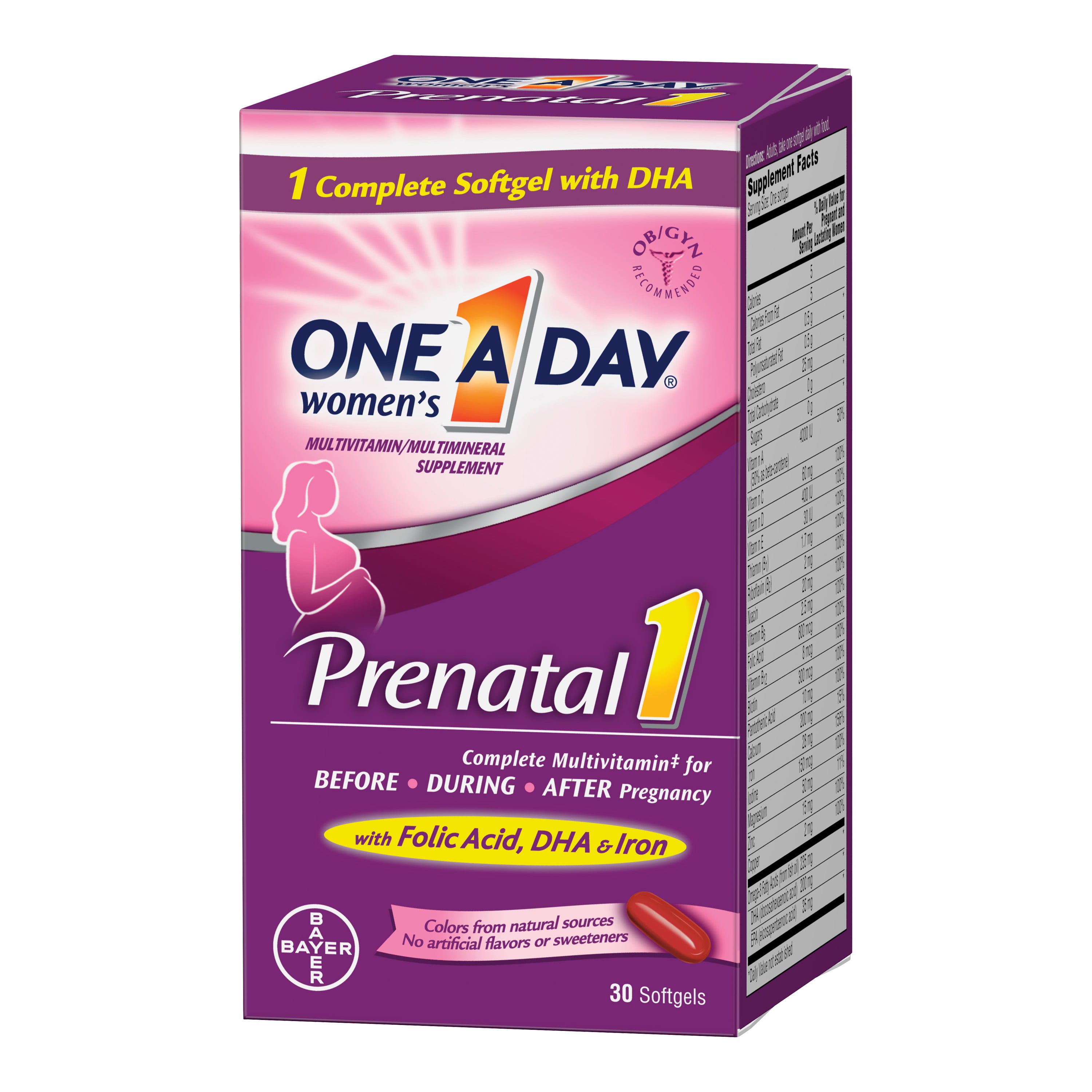2 Pack One A Day Women S Prenatal 1 Multivitamin Supplement For Before During And Post Pregnancy Including Vitamins A C D E B6 B12 And Omega 3 Dha 30 Count Walmart Com Walmart Com