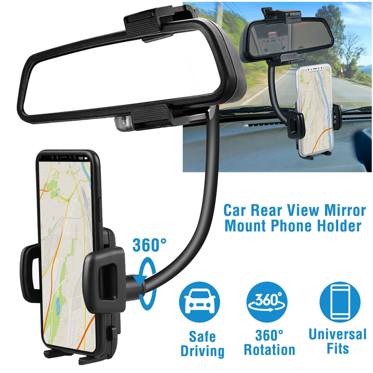 iMounTEK Rear View Mirror Car Mount Holder Universal 360° Rotation