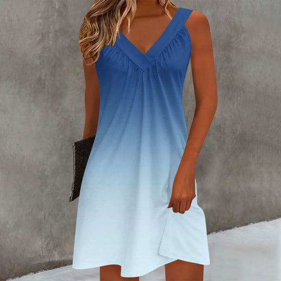Aimik Spaghetti Strap Sundress for Women Summer Gradient Printed Daily Loose Mini Dress Breathable and Comfort Beach Slip Dress