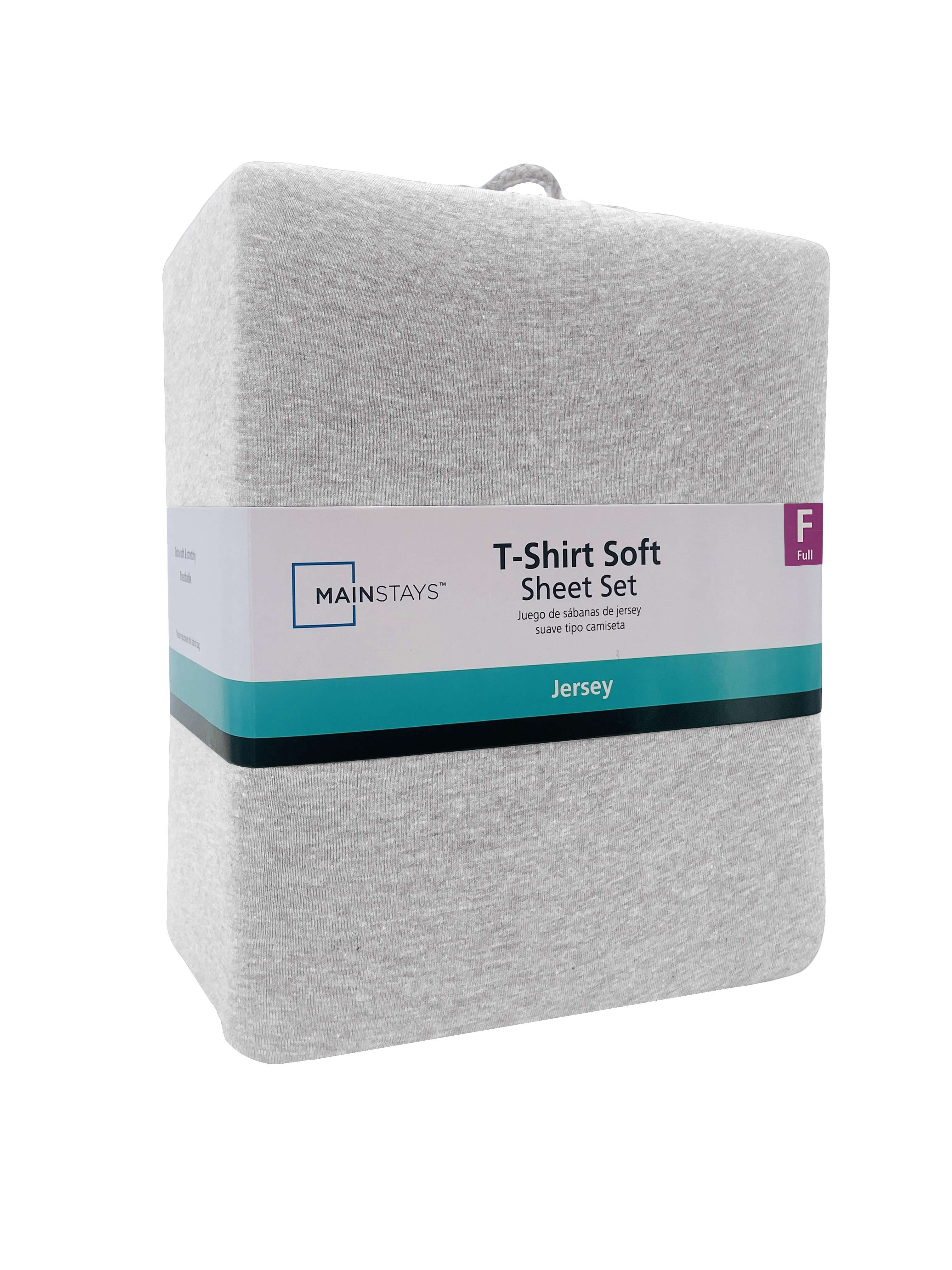 Mainstays Cotton Rich Extra Soft Jersey Bed Sheet Set, Full, Grey Heather , 4 Pieces