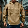 thumbnail image 2 of Dresfit Mens Tactical Pullover Fleece Big and Tall Sweatshirts Hooded Long Sleeve Workout Hoodies Winter Fall Zipper Zip Up Multi Pockets Sweatshirt Khaki L, 2 of 9