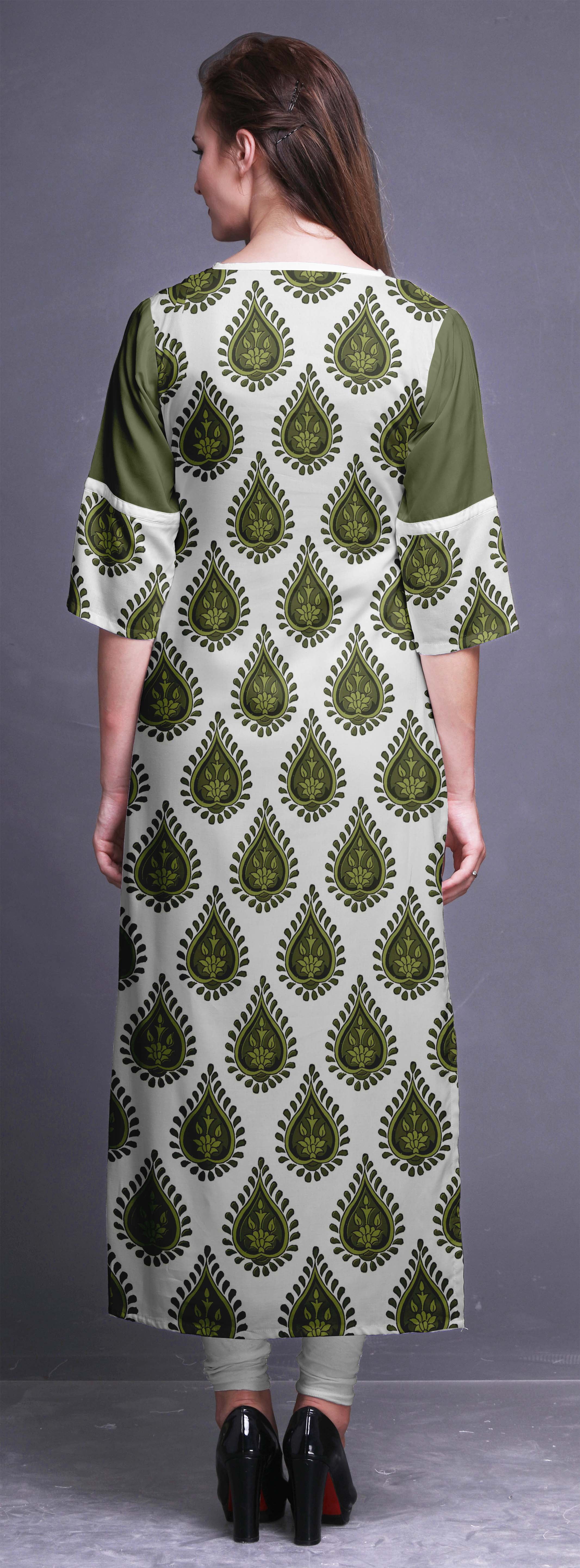 Bimba Women's Green Rayon Kurti - Round Neck Long Tunic Blouse For Casual Summer Wear - View #8