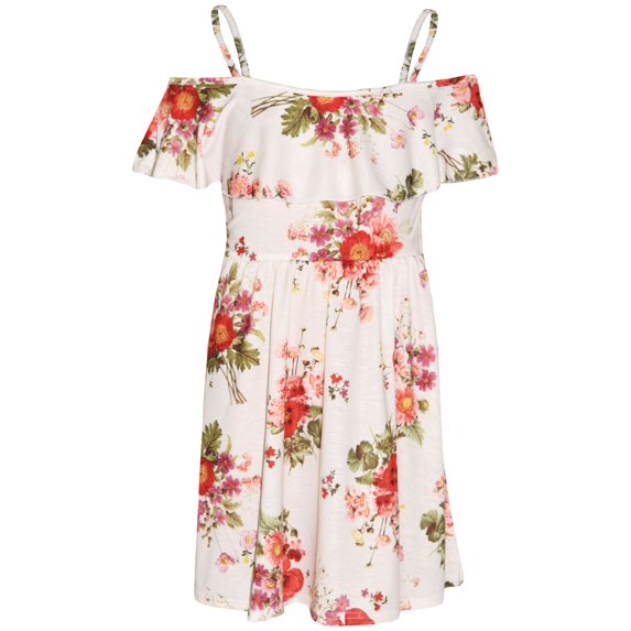 Girls Skater Dress Kids Red Floral Summer Party Off Shoulder Dresses 7-13 Years