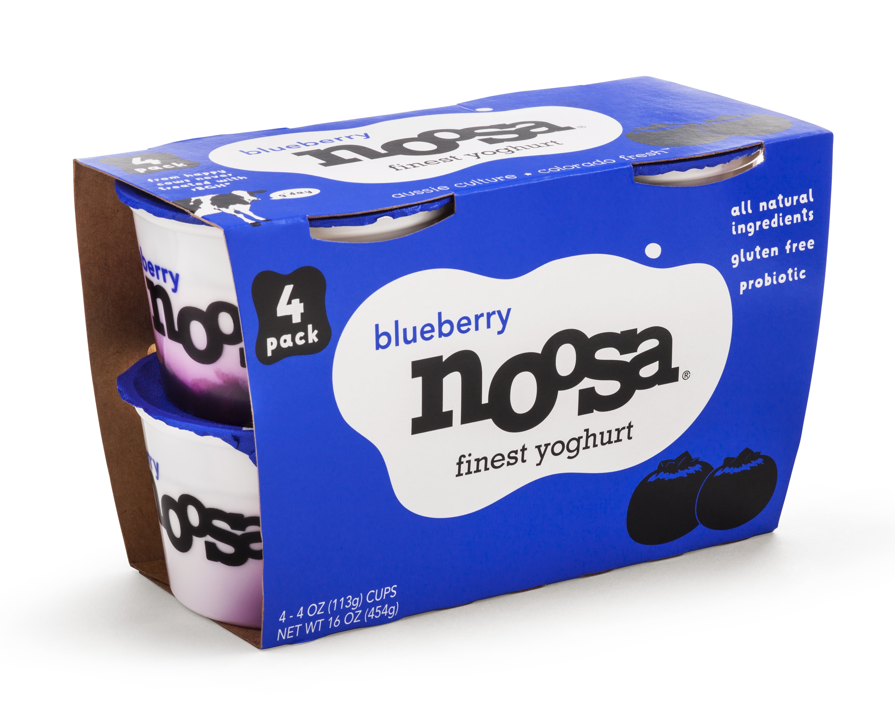 Noosa Yoghurt, Whole Milk Yogurt, Velvety Smooth & Creamy, Blueberry, 4 oz, Pack of 4