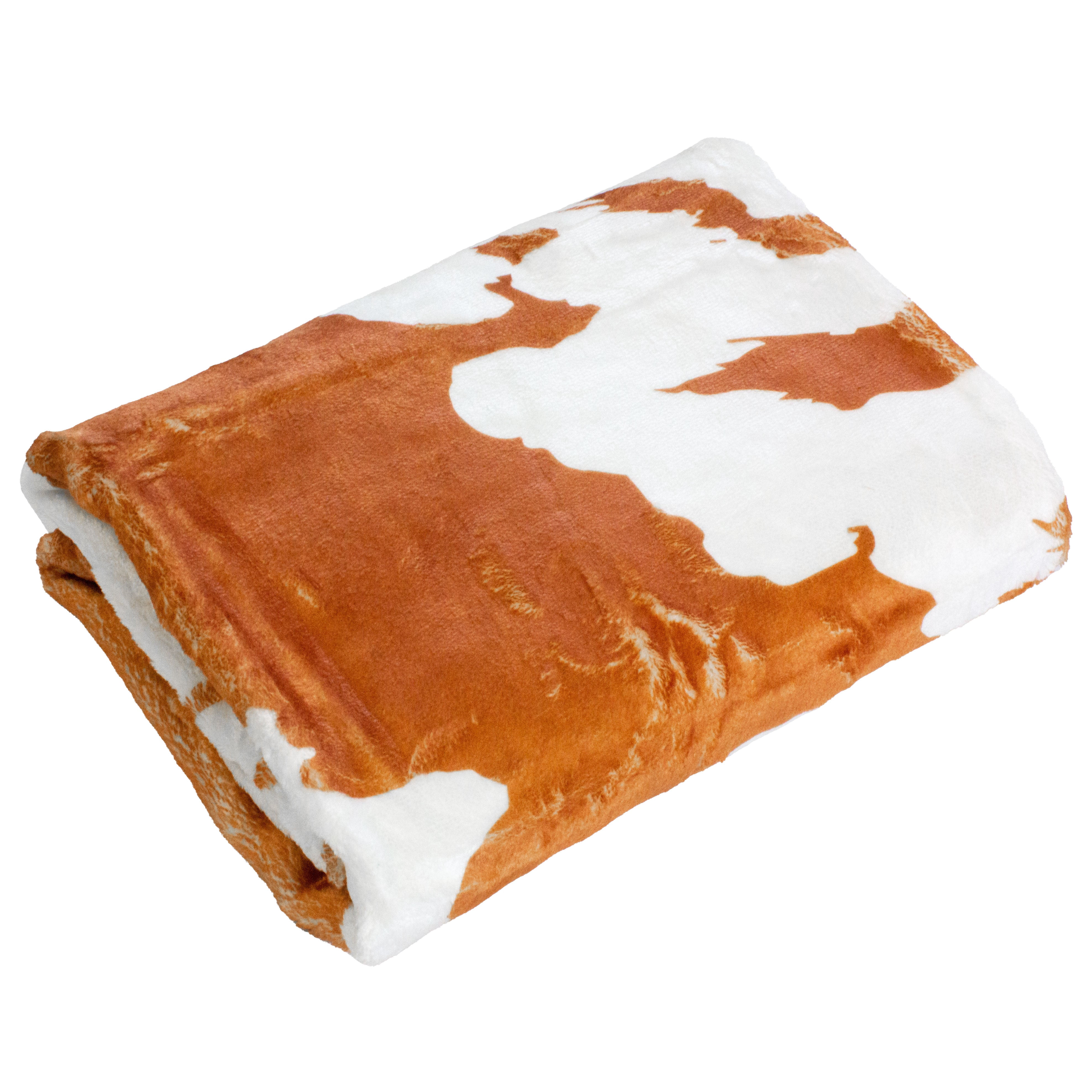 Everything Comfy Cow Print Decorative Throw Blanket, 30" X 40", Tan/White