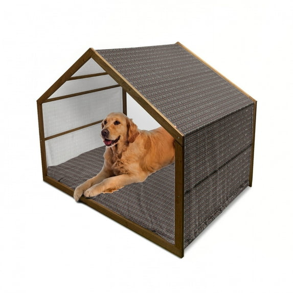 African Pet House, Horizontal Native Borders in Lively Colors Squares Zig Zag Stripes with Little Dots, Outdoor & Indoor Portable Dog Kennel with Pillow and Cover, 5 Sizes, Multicolor, by Ambesonne