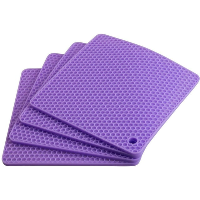 Alfombrilla de silicona para ollas calientes para encimera, manteles individuales de mesa resistentes al calor, tamaño: 7,5 x 7,9 pulgadas, cuadrado, 4 unidades, color morado Sailing Electrónica