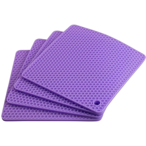 Alfombrilla de silicona para ollas calientes para encimera, manteles individuales de mesa resistentes al calor, tamaño: 7,5 x 7,9 pulgadas, cuadrado, 4 unidades, color morado Sincero Hogar