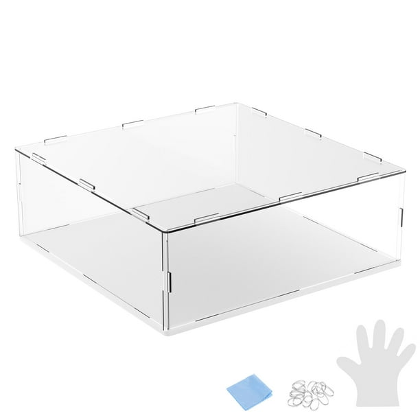 Caja de exhibición de acrílico, 11.8x11.8x3.9 pulgadas/30x30x10cm con base de madera blanca para coleccionables, a prueba de polvo