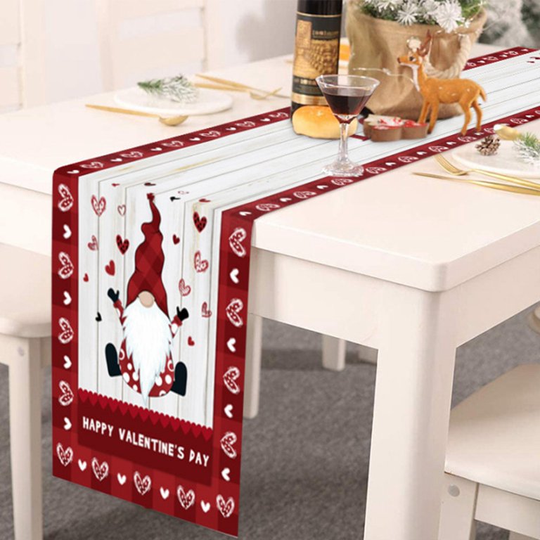 Valentines Table Runner Linen Red Rose Tablecloths Holiday Farmhouse Style  for Valentines Day Table Decor, 13x70 in 