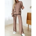 thumbnail image 4 of Women'S 2 Pcs Set Casual Long Sleeve Knit Pullover Top and Wide Leg Pants Sweatsuit Lounge Sets Caramel Color M, 4 of 10