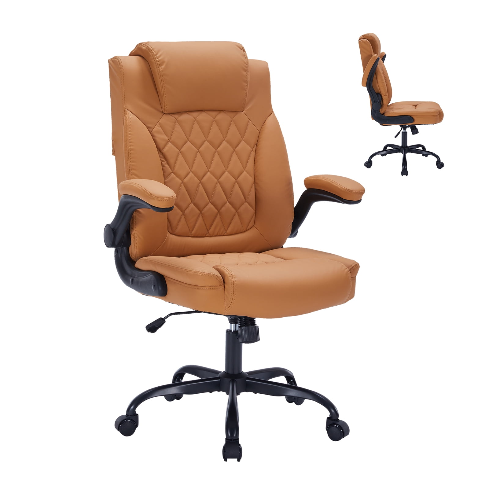 Garvee Big and Tall Executive Leather Office Chair – 350 lbs Capacity Ergonomic Computer Desk Chair – Lumbar Support, Adjustable Turn-Up Arms & Wheels, High Back Managerial Chair – Brown