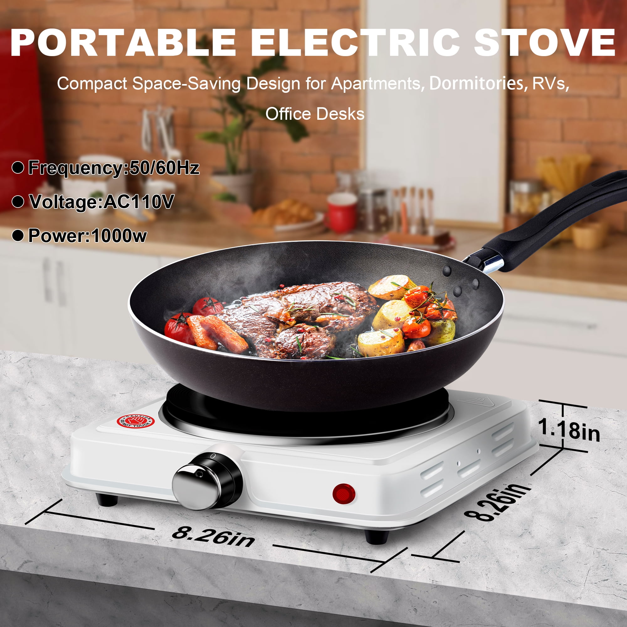 AGUDAN Compact and Portable Countertop Burner, Temperature Controls for Small Kitchens (White)
