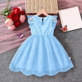 thumbnail image 6 of XUNKUSGA Summer Dress Cute Ruffle Sleeve Bowknot Birthday Dress Fashion Flower Hem Girls Dresses Soft Comfortable Party Princess Girl Tulle Dress 3-8 Years,Blue, 6 of 6