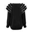 thumbnail image 7 of Yteetum Sweatshirt for Women Oversized Crewneck Merry Christmas Pleated Ruffle Trim Drop Shoulder Pullover Hoodless Sweatshirts Womens Casual Round Neck Loose Lantern Sleeve Xmas Holiday Sweatshirts, 7 of 7