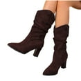 thumbnail image 5 of Viluyesy Womens Suede Dress Boots, Pointed Toe High Chunky Heels Fashion 2025 Ladies Mid-Calf Slouchy Boots Coffee US9, 5 of 9