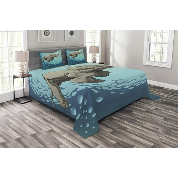 Ambesonne Animal Quilted Bedspread Set 3 Pcs, in Tropic Ocean, King Size, Slate Blue Turquoise