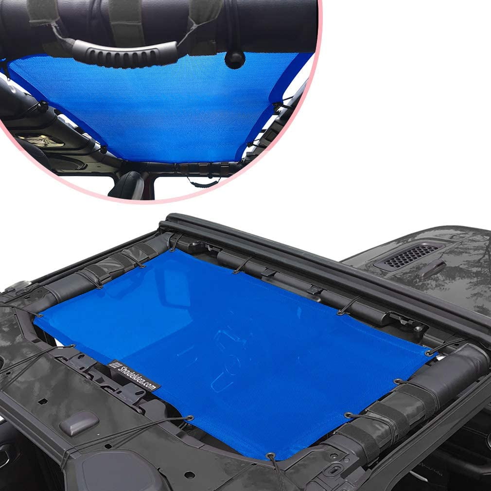 Shadeidea Jeep Wrangler Sunshade JL Unlimited (2018-Current) 2 Door and 4 Door Front-Blue Mesh Screen Sunshade JLU SAHARA RUBICON SPORT S Top Cover UV Blocker with Grab Bag-10 years Warranty