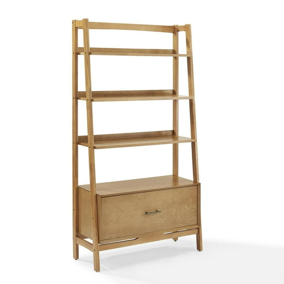 Large Bookcase Etagere with Drawer - 4 Shelf Wood Bookcase - 38" Deep x 70" Wide - Acorn Brown Finish