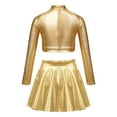 thumbnail image 2 of Alvivi Kids Girls Shiny Metallic Ballet Jazz Hip Hop Dance Outfit Long Sleeve Crop Top with Skirt Set Gold 6, 2 of 7