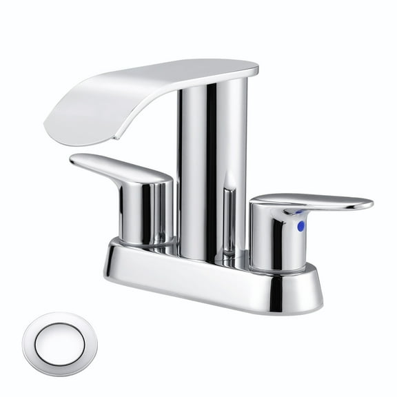 WOWOW Waterfall Bathroom Sink Faucet,Chrome Two Handles Bathroom Faucet with Metal Pop up Sink Drain Stopper, 2 or 3 Holes Bathroom Basin Lavatory Mixer Tap with Deck Mount Plate