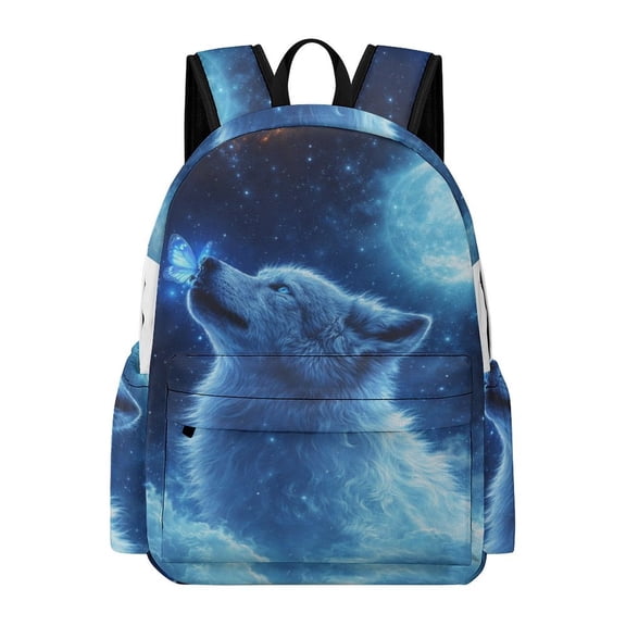 Patifu Wolf And Butterfly Under The Moon Printed Oxford Backpack, Large Capacity Laptop Backpack, Water Resistant, Travel Daypack for College Work Commuting Adults,