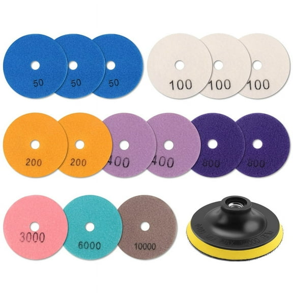 16Pcs Diamond Polishing Pads Kit 4 Inch 100Mm Wet/Dry for Stone Concrete Marble Polishing Use Grinding Discs Set