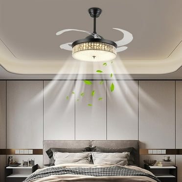 42 inch Black Modern Ceiling Fan with Lights and Remote Retractable Fandelier Ceiling Fan 6 Speed LED Ceiling Fan Smart Ceiling Fan for Bedroom Kitchen