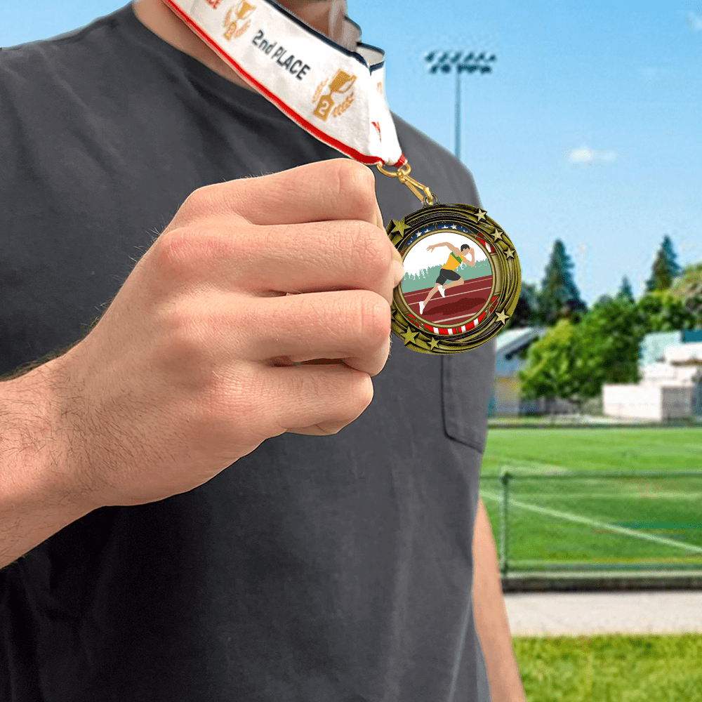 All Quality Stars Design Track and Field Medal ( male) - 1st, 2nd, 3rd Place - 9 Piece Set (3 Pack)