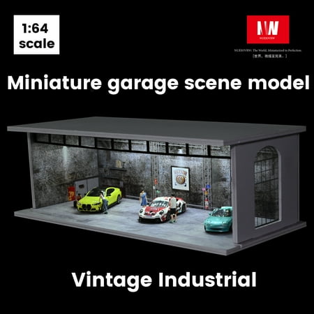 NUEIOVRW Diorama 1:64 Parking Lot Model,Tri-Color LED Lighting Diecast Car Garage Display Case, Car Showroom Scene Building Model Toy Gift, Car Models Display Case