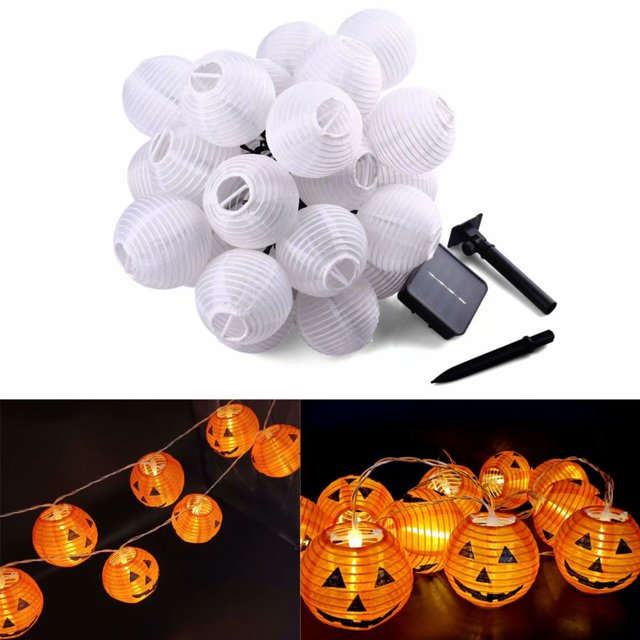 Guirnalda de luces de calabaza de Halloween, 10 luces LED de hadas, luces de linterna luminiscentes 3D para decoraciones de fiesta de Halloween, 3,5 metros, 10 luces solares brillar Electrónica