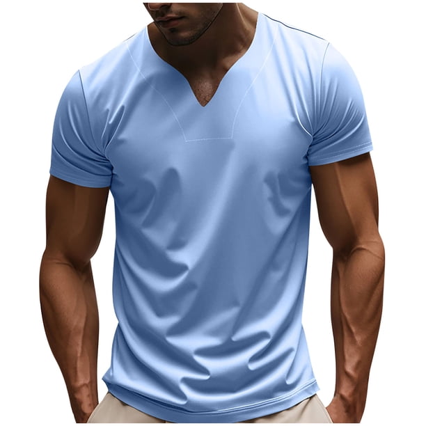Camiseta de Manga Corta Hombres Color Sólido Cuello en V Top Suelto Amigable con la Piel, Blusa de Poliéster de Ejercicio Casual para Verano Primavera Diario Y Al Aire Libre