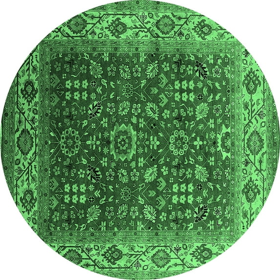 Ahgly Company Indoor Round Oriental Emerald Green Traditional Area Rugs, 8' Round