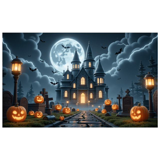 Gothic Design Halloween Banner with Scary Pumpkins Spooky Castle Backdrop Dark Atmosphere for Halloween Party Decoration