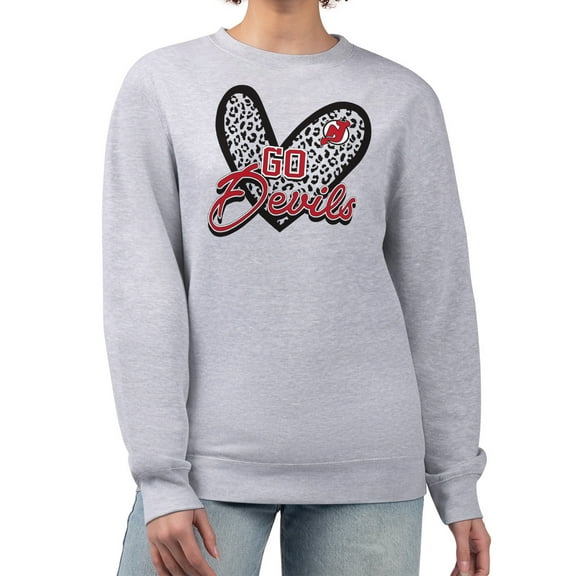 Women's G-III 4Her by Carl Banks Heather Gray New Jersey Devils Animal Print Heart Fleece Pullover Sweatshirt