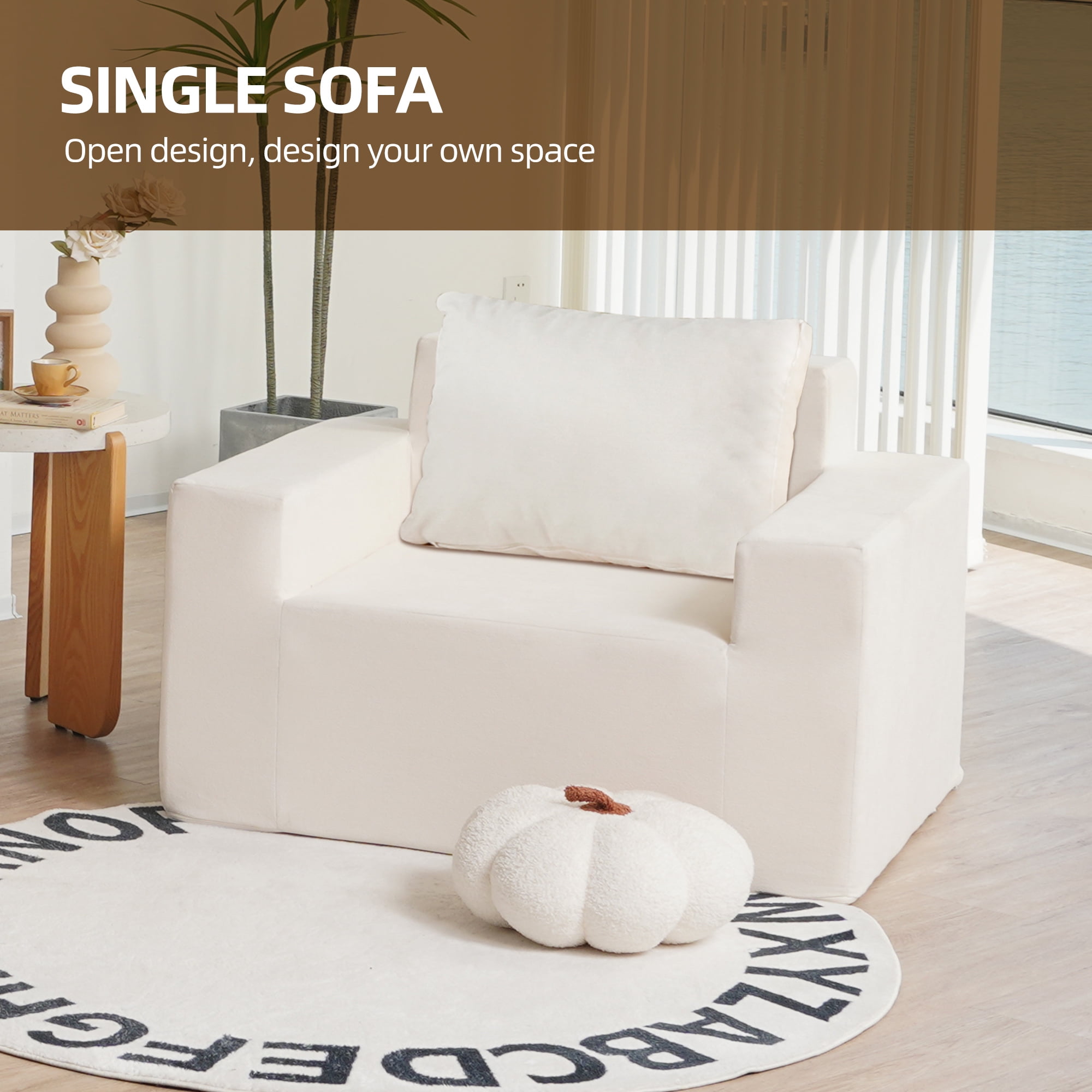 Foam Sofa Couch White Oak Large Single Foam Sofa Chair Bean Bag Chairs for Adults Living Room Bedroom Gaming "Comfort Rest