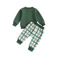 thumbnail image 2 of Gupgi Baby Boy Spring Clothes Set Long Sleeve Crew Neck Shamrock Print Sweatshirt Plaid Sweatpants, 2 of 9